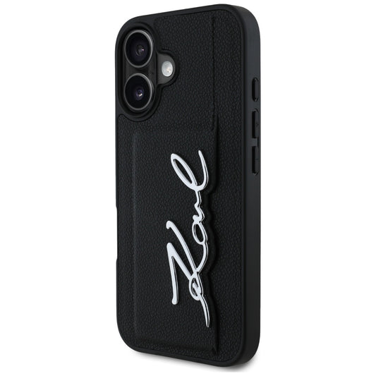 Funda para Apple iPhone 16, Karl Lagerfeld, Metal Signature, Negra