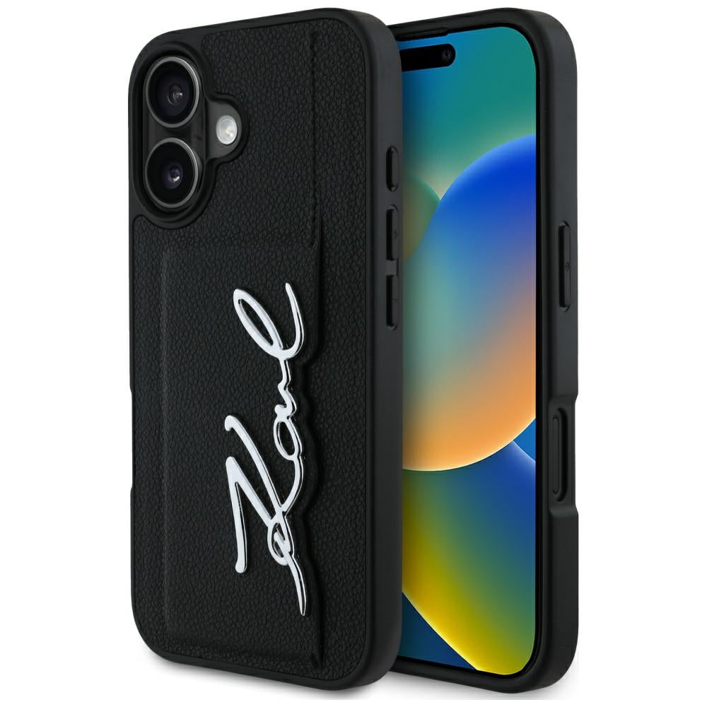 Funda para Apple iPhone 16, Karl Lagerfeld, Metal Signature, Negra