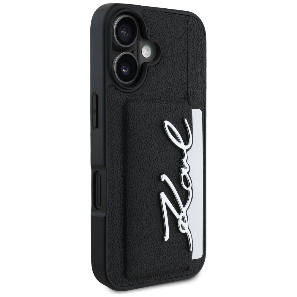 Funda para Apple iPhone 16, Karl Lagerfeld, Metal Signature, Negra