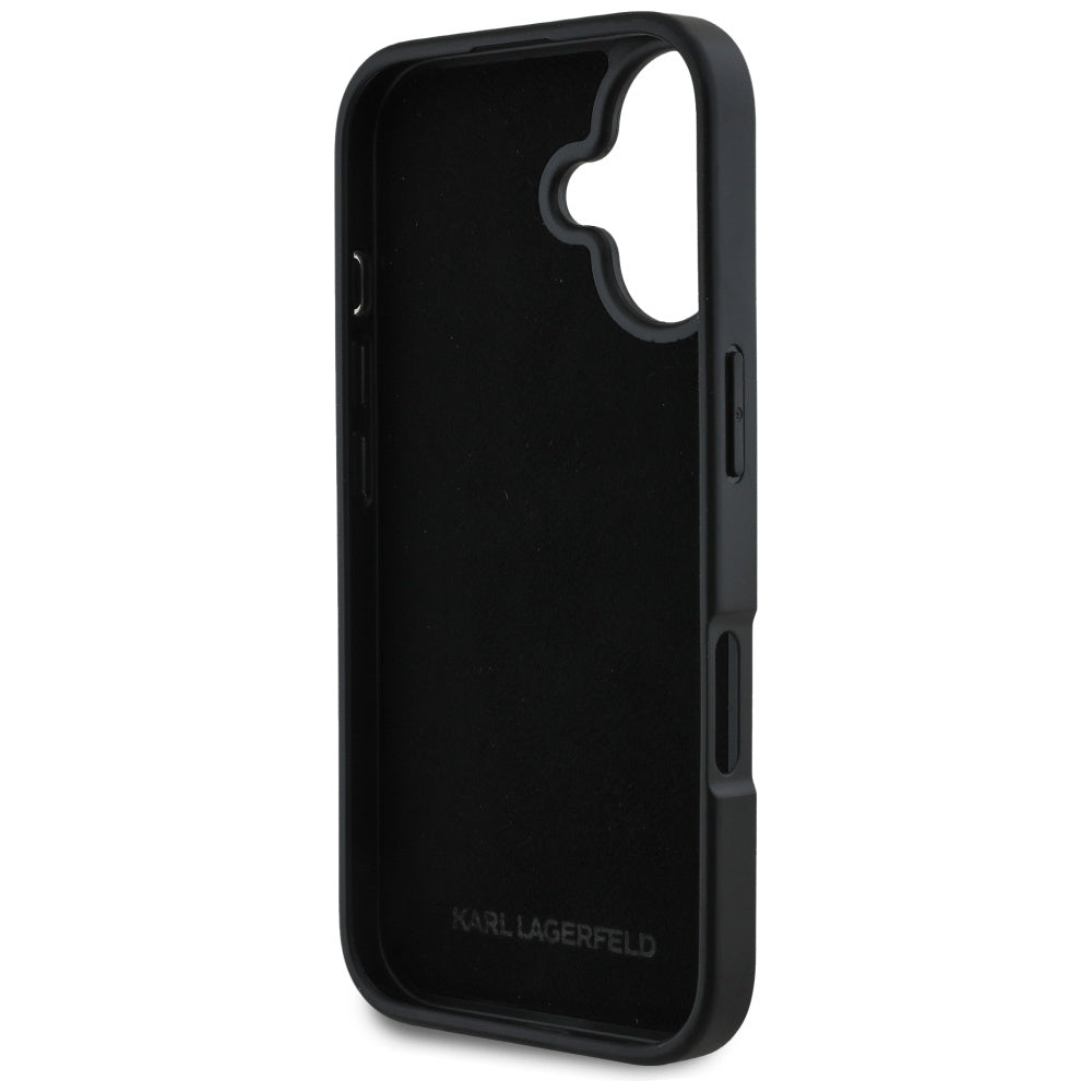 Funda para Apple iPhone 16, Karl Lagerfeld, Metal Signature, Negra