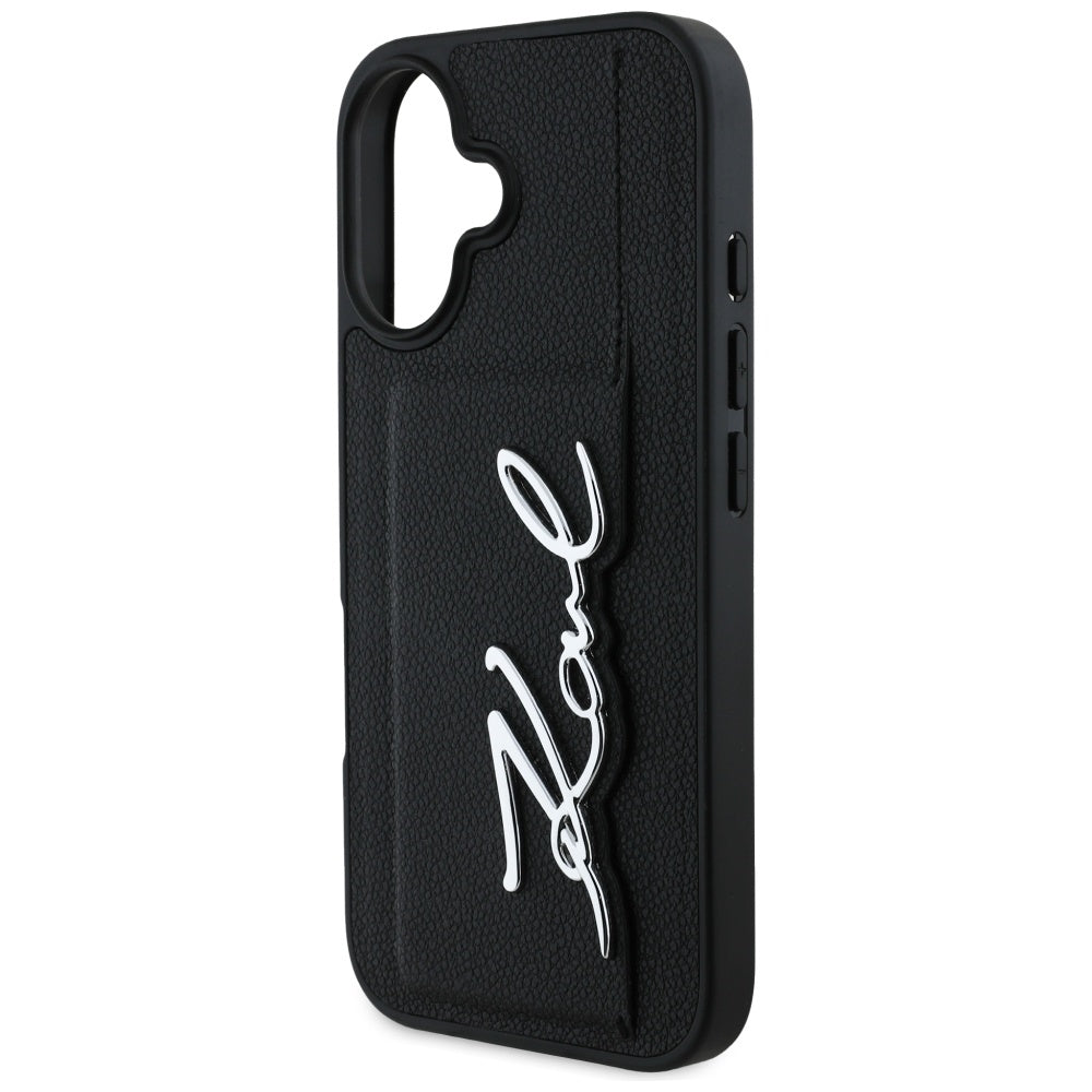 Funda para Apple iPhone 16, Karl Lagerfeld, Metal Signature, Negra