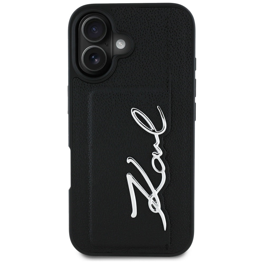 Funda para Apple iPhone 16, Karl Lagerfeld, Metal Signature, Negra