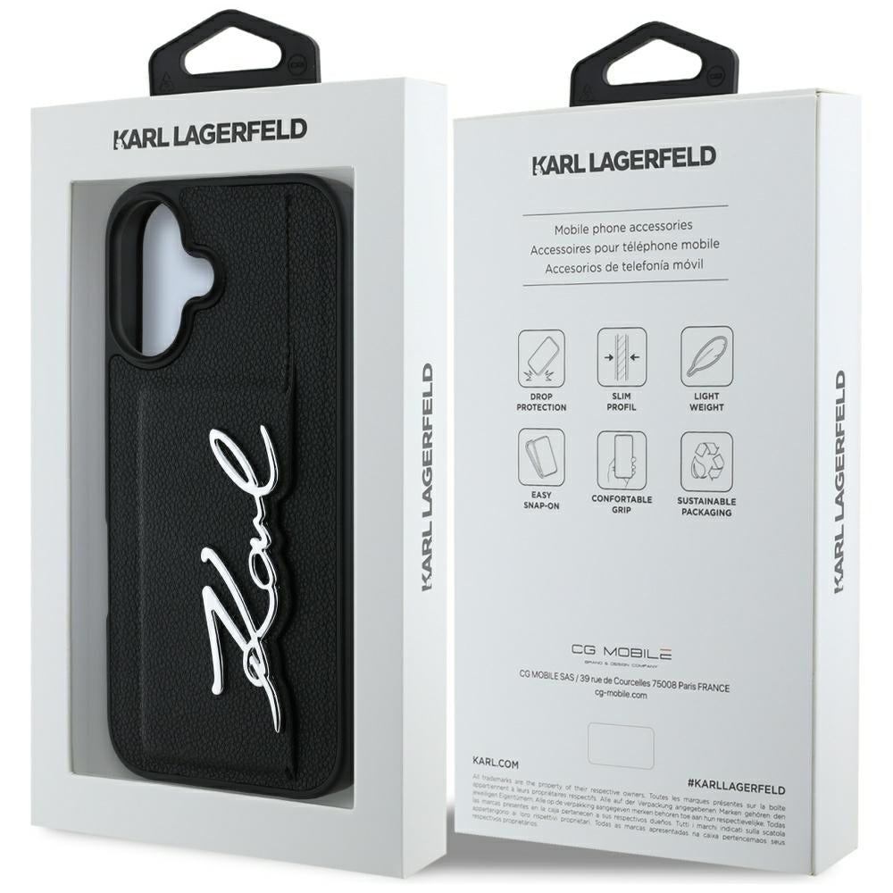 Funda para Apple iPhone 16, Karl Lagerfeld, Metal Signature, Negra