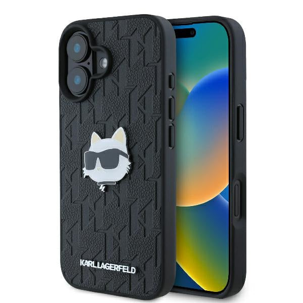 Funda para Apple iPhone 16, Karl Lagerfeld, Monograma Cabeza de Choupette, Negra
