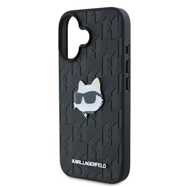 Funda para Apple iPhone 16, Karl Lagerfeld, Monograma Cabeza de Choupette, Negra