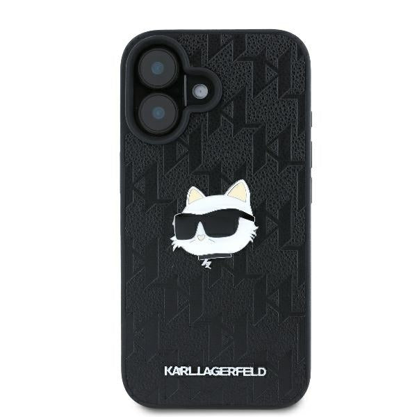 Funda para Apple iPhone 16, Karl Lagerfeld, Monograma Cabeza de Choupette, Negra