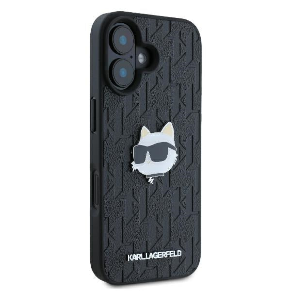 Funda para Apple iPhone 16, Karl Lagerfeld, Monograma Cabeza de Choupette, Negra