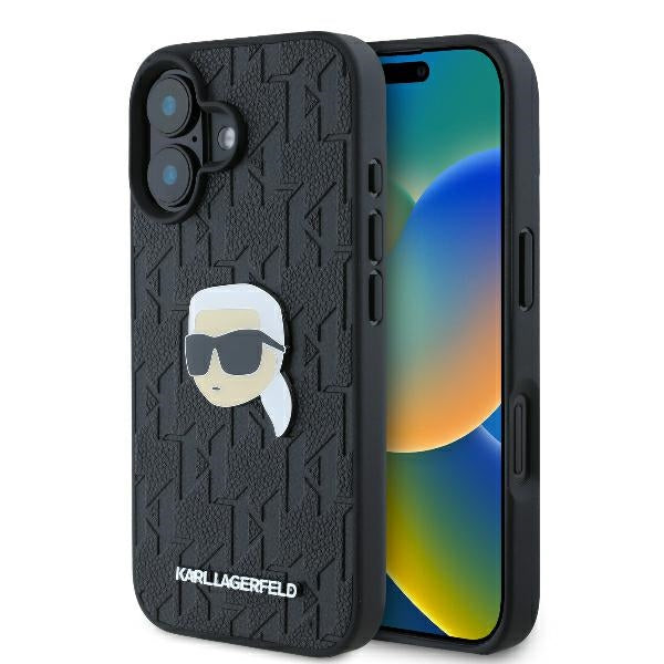 Funda para Apple iPhone 16, Karl Lagerfeld, Monograma Cabeza de Karl, Negra