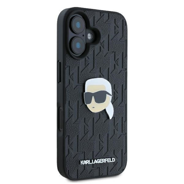 Funda para Apple iPhone 16, Karl Lagerfeld, Monograma Cabeza de Karl, Negra