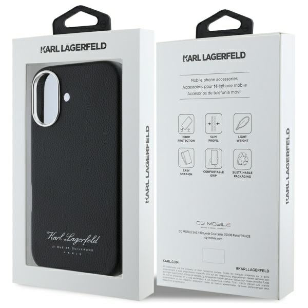 Funda para Apple iPhone 16, Karl Lagerfeld, RSG, Negra
