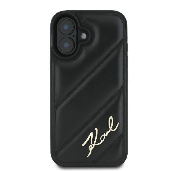 Funda para Apple iPhone 16 Plus, Karl Lagerfeld, Diagonal Quilted Script, Negra