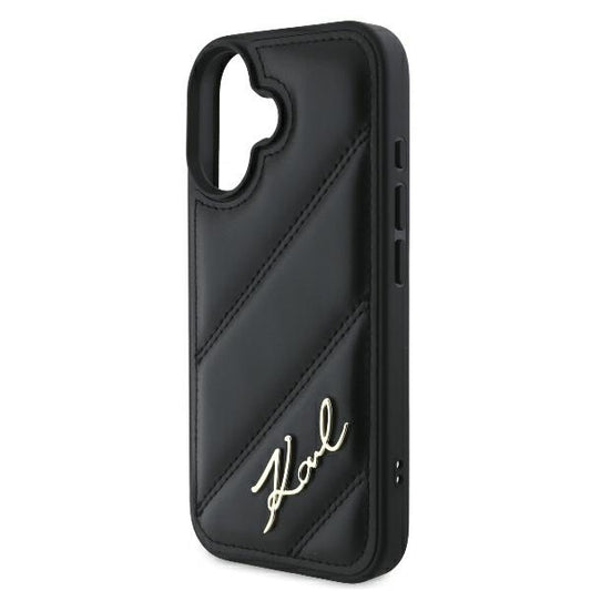 Funda para Apple iPhone 16 Plus, Karl Lagerfeld, Diagonal Quilted Script, Negra