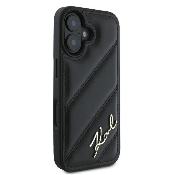 Funda para Apple iPhone 16 Plus, Karl Lagerfeld, Diagonal Quilted Script, Negra
