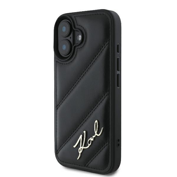Funda para Apple iPhone 16 Plus, Karl Lagerfeld, Diagonal Quilted Script, Negra