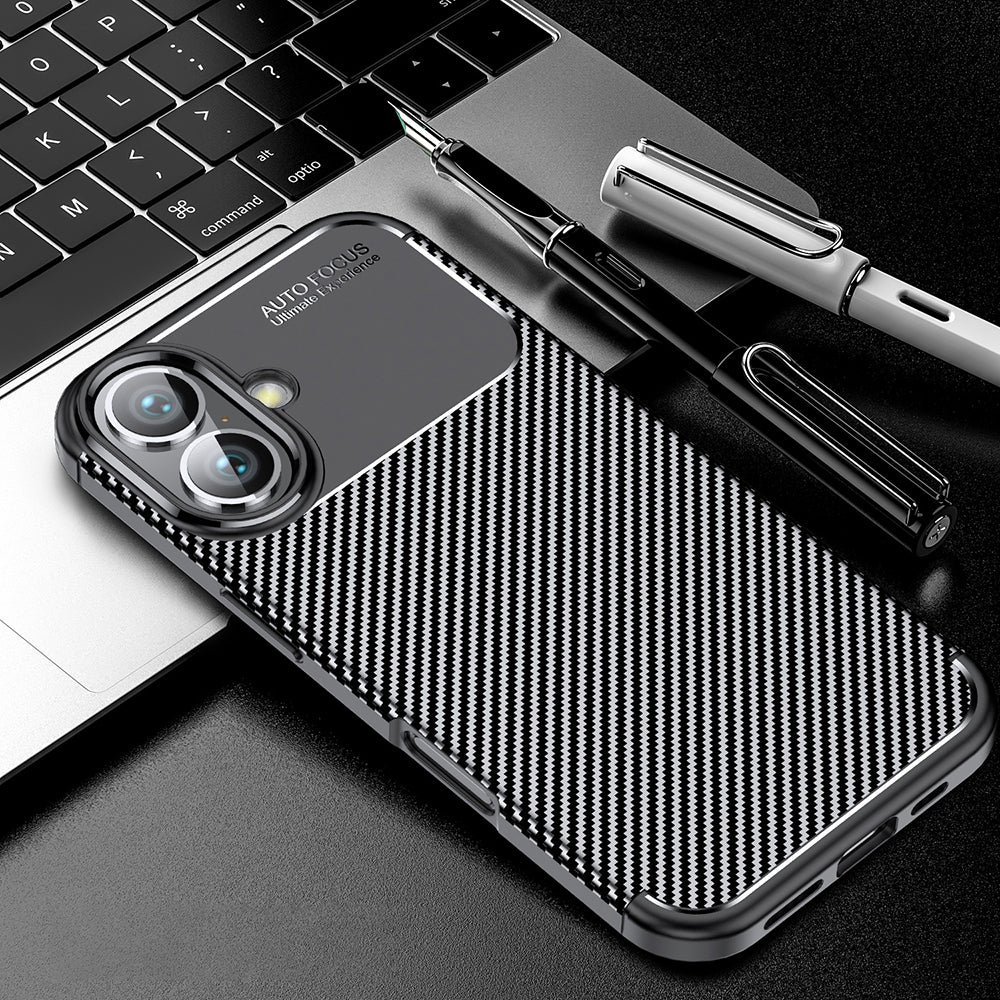 Funda para Apple iPhone 16 Plus, Techsuit, Fibra de Carbon, Negra