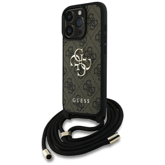Funda para Apple iPhone 16 Pro, Guess, 4G CBDY Big Logo con Correa de Cordón, Marrón
