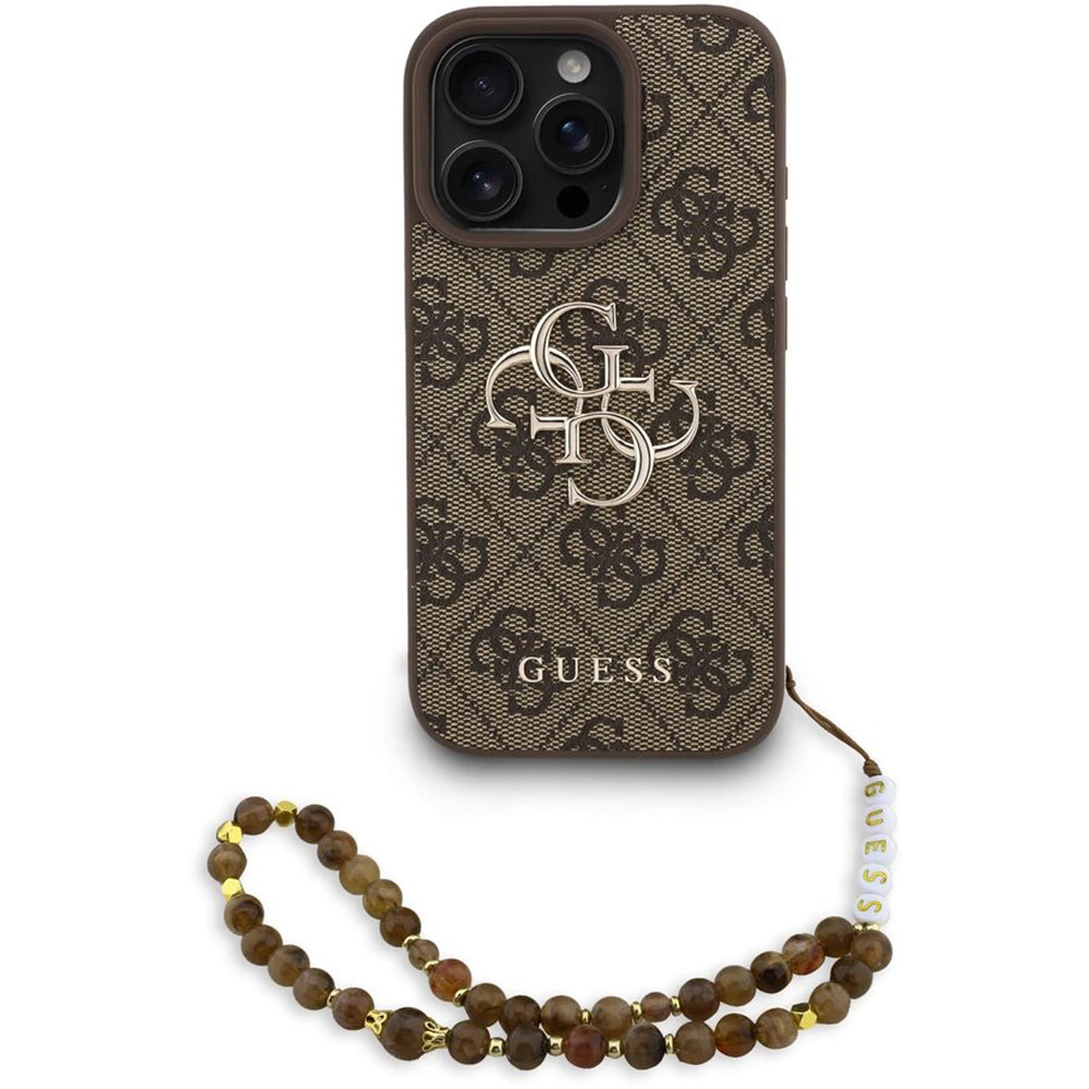 Funda para Apple iPhone 16 Pro, Guess, 4G Classic Logo con Correa, Marrón