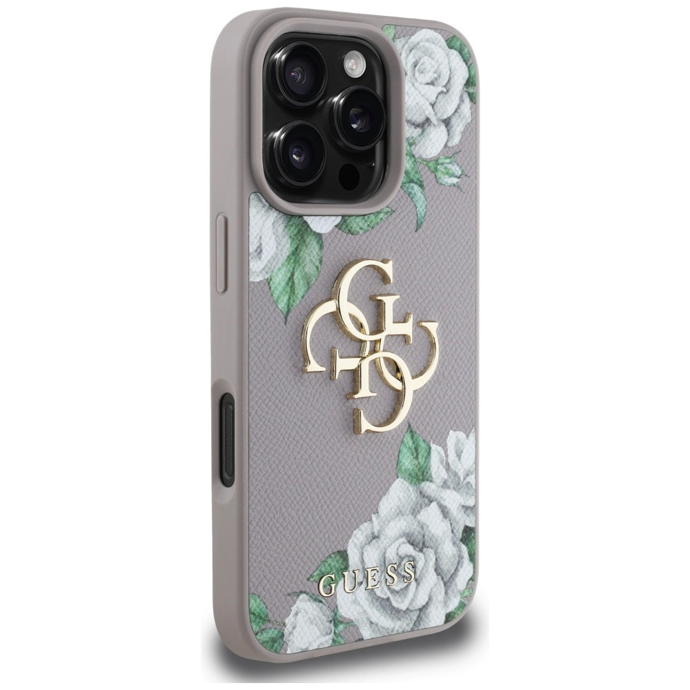 Funda para Apple iPhone 16 Pro, Guess, 4G Grained Roses Big Logo, Morado