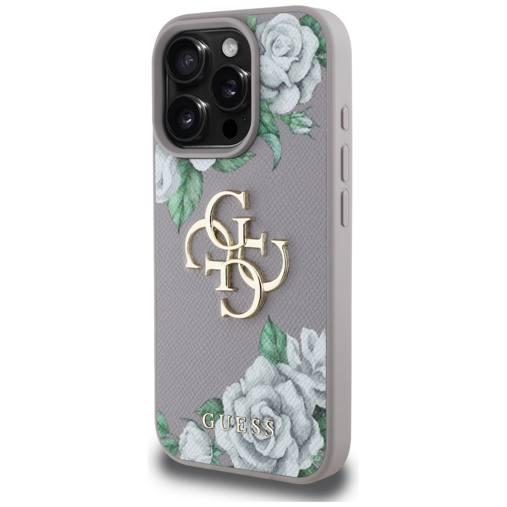 Funda para Apple iPhone 16 Pro, Guess, 4G Grained Roses Big Logo, Morado
