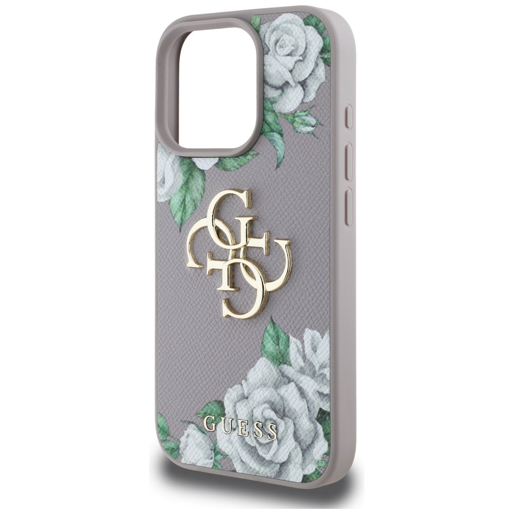 Funda para Apple iPhone 16 Pro, Guess, 4G Grained Roses Big Logo, Morado
