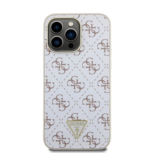 Funda para Apple iPhone 16 Pro, Guess, Logo Triángulo 4G, Blanca.