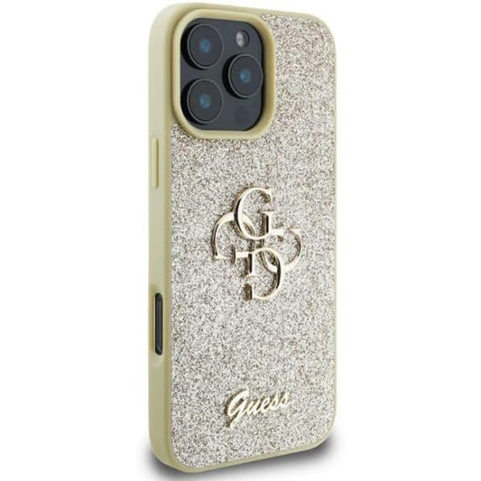 Funda para Apple iPhone 16 Pro, Guess, Fixed Glitter Big 4G, Dorada