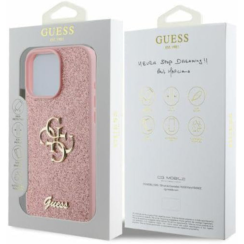 Funda para Apple iPhone 16 Pro, Guess, Fixed Glitter Big 4G, Rosa.