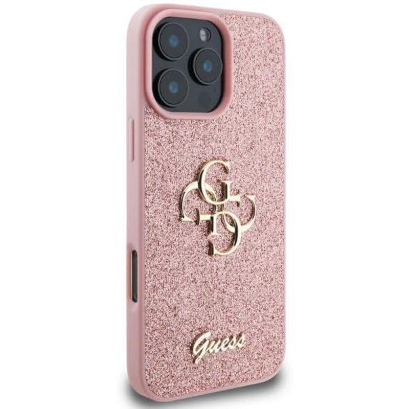 Funda para Apple iPhone 16 Pro, Guess, Fixed Glitter Big 4G, Rosa.