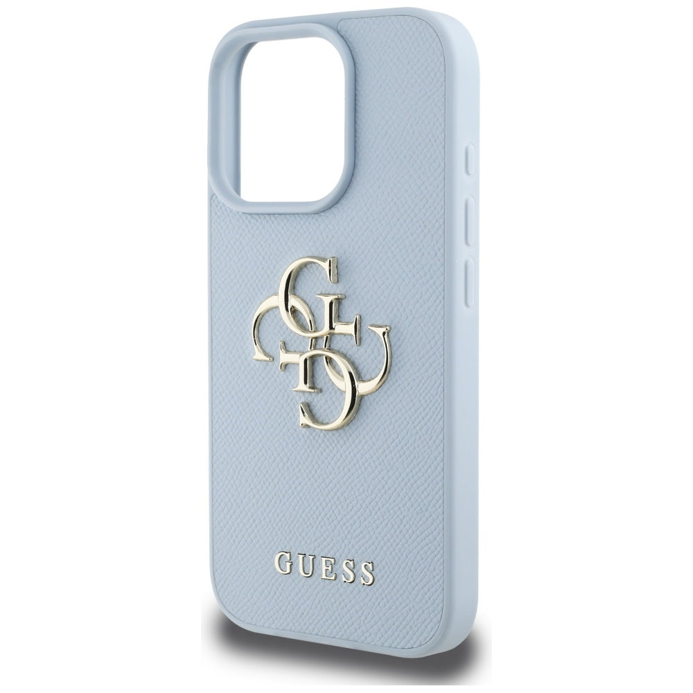 Funda para Apple iPhone 16 Pro, Guess, Grained Big 4G Logo Small Classic Logo, Azul