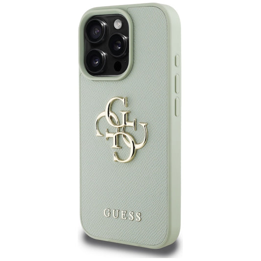 Funda para Apple iPhone 16 Pro, Guess, Grained Big 4G Logo Small Classic Logo, Verde