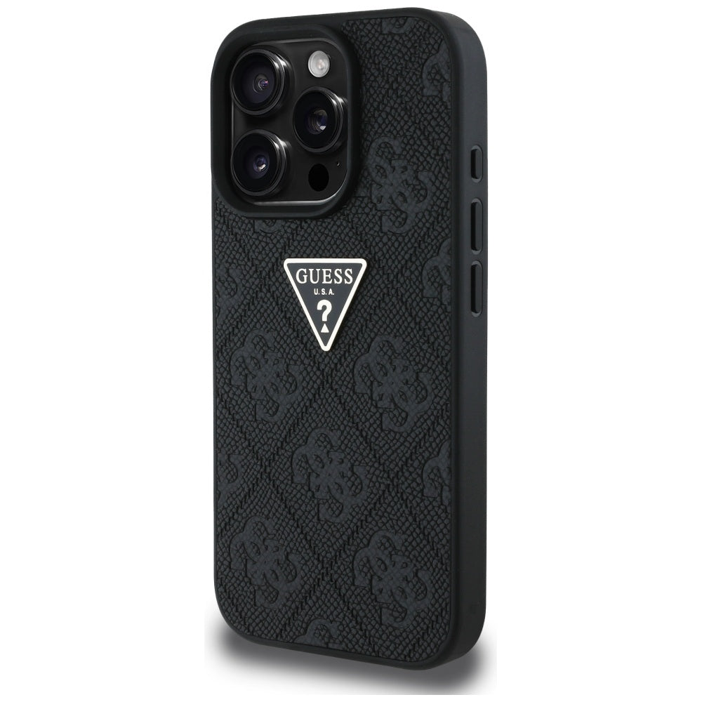 Funda para Apple iPhone 16 Pro, Guess, Hot Stamp 4G Pattern Triangle Logo, Negra
