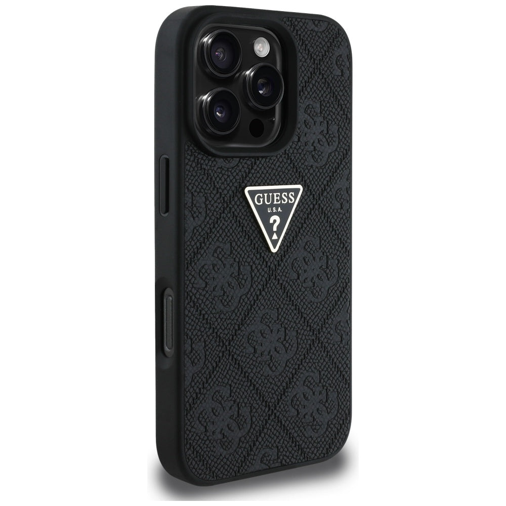 Funda para Apple iPhone 16 Pro, Guess, Hot Stamp 4G Pattern Triangle Logo, Negra