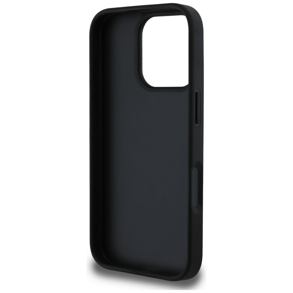 Funda para Apple iPhone 16 Pro, Guess, Hot Stamp 4G Pattern Triangle Logo, Negra