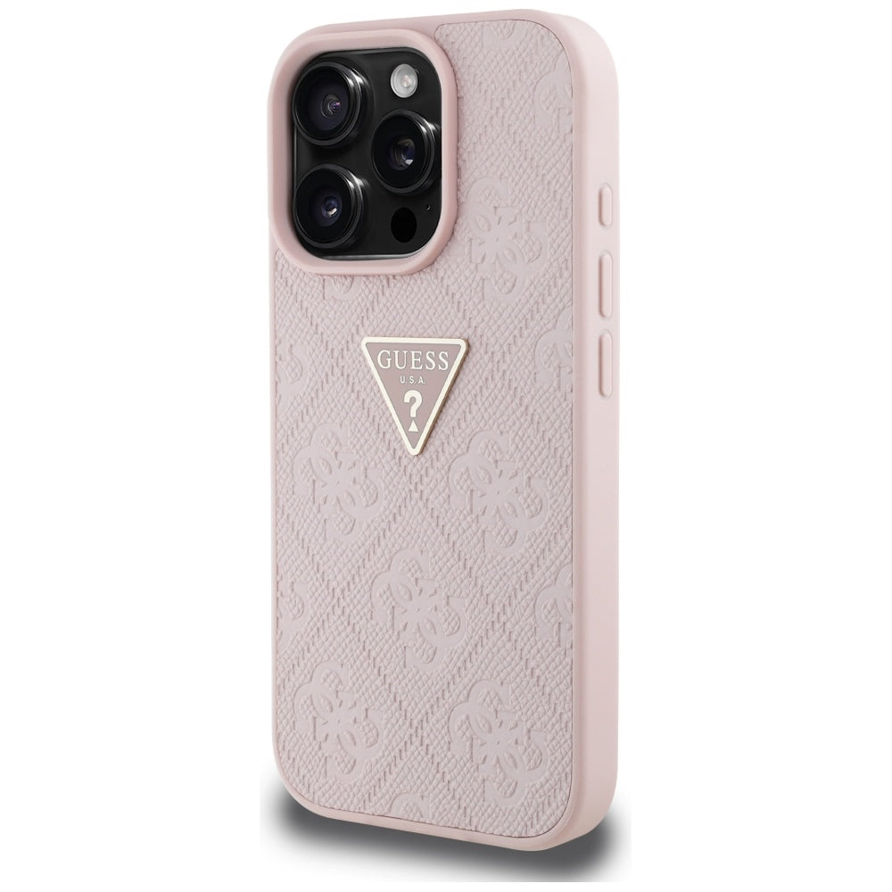 Funda para Apple iPhone 16 Pro, Guess, Hot Stamp 4G Pattern Triangle Logo, Rosa