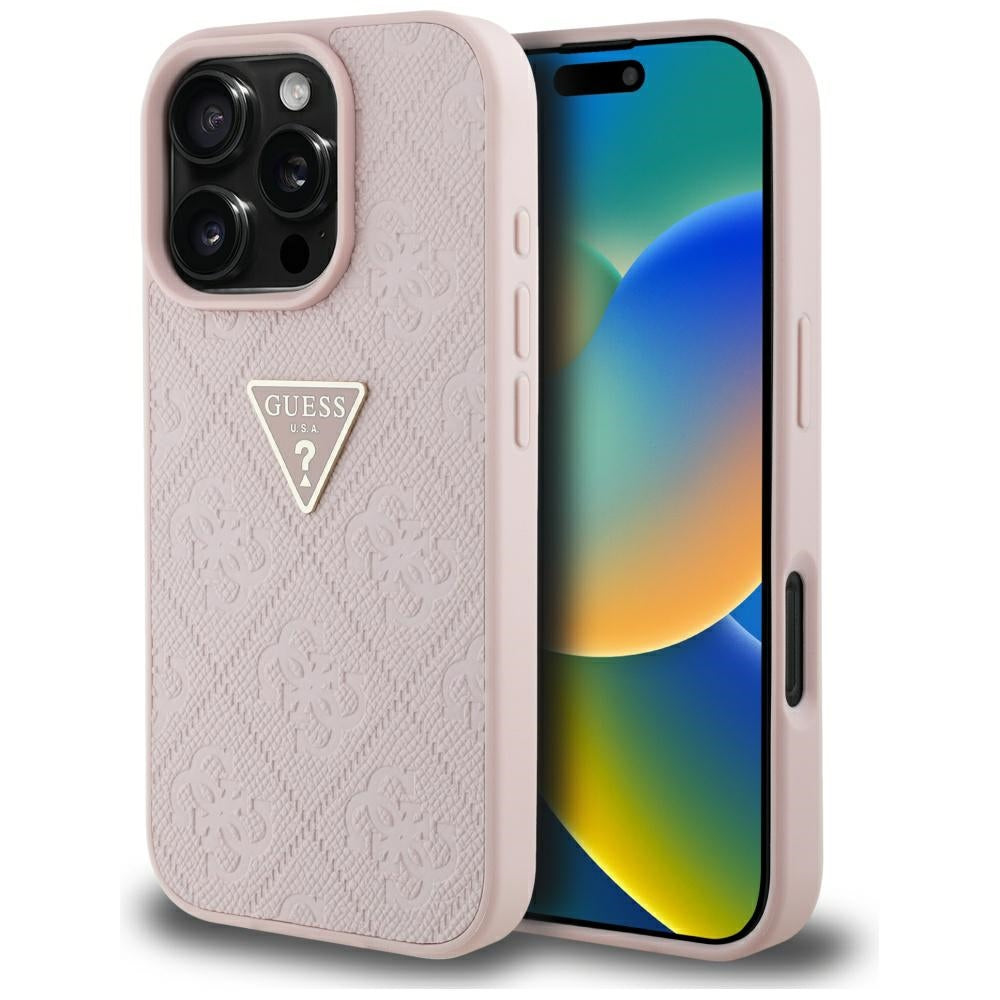 Funda para Apple iPhone 16 Pro, Guess, Hot Stamp 4G Pattern Triangle Logo, Rosa