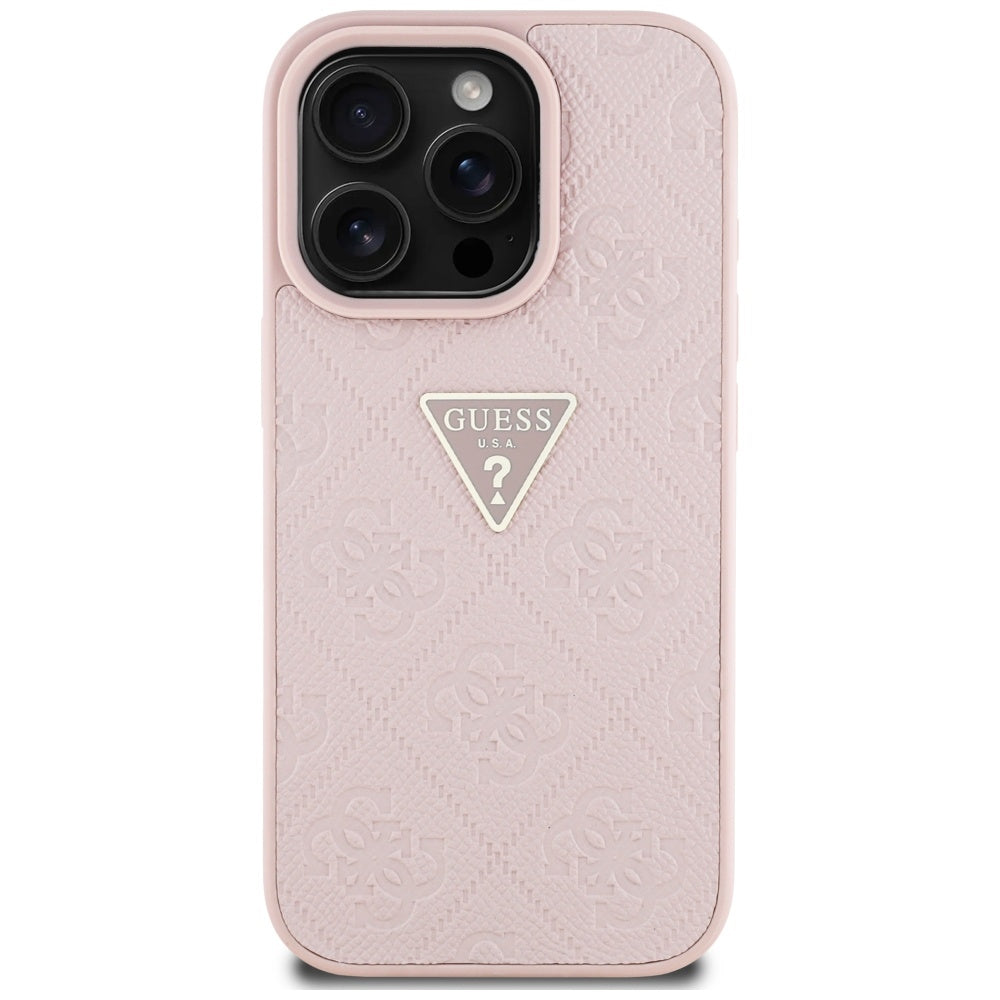 Funda para Apple iPhone 16 Pro, Guess, Hot Stamp 4G Pattern Triangle Logo, Rosa