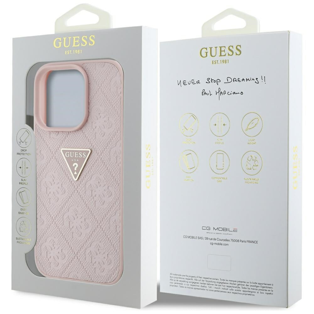 Funda para Apple iPhone 16 Pro, Guess, Hot Stamp 4G Pattern Triangle Logo, Rosa