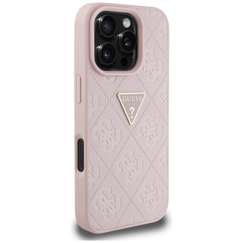 Funda para Apple iPhone 16 Pro, Guess, Hot Stamp 4G Pattern Triangle Logo, Rosa