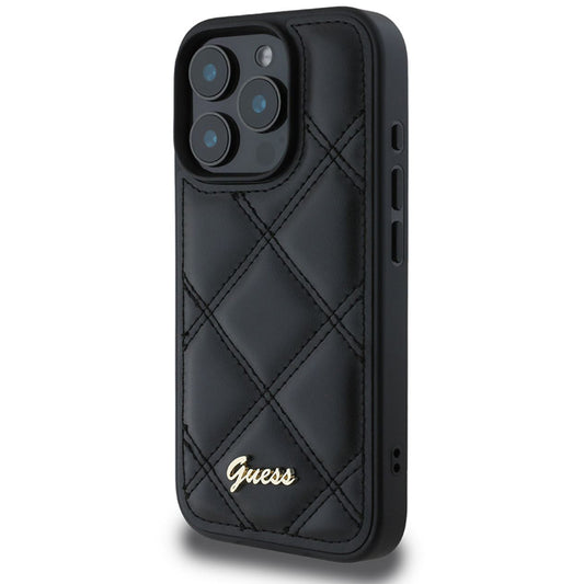 Funda para Apple iPhone 16 Pro, Guess, Quilted Metal Logo, Negra