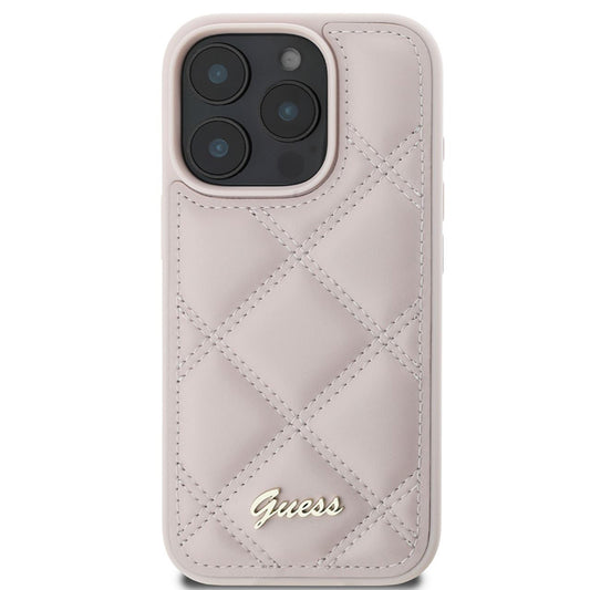 Funda para Apple iPhone 16 Pro, Guess, Quilted Metal Logo, Rosa