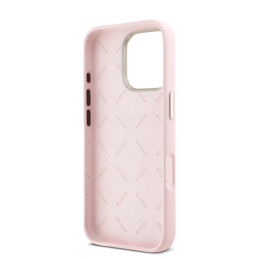 Funda para Apple iPhone 16 Pro, Guess, Script Metal Logo & Frame, Rosa