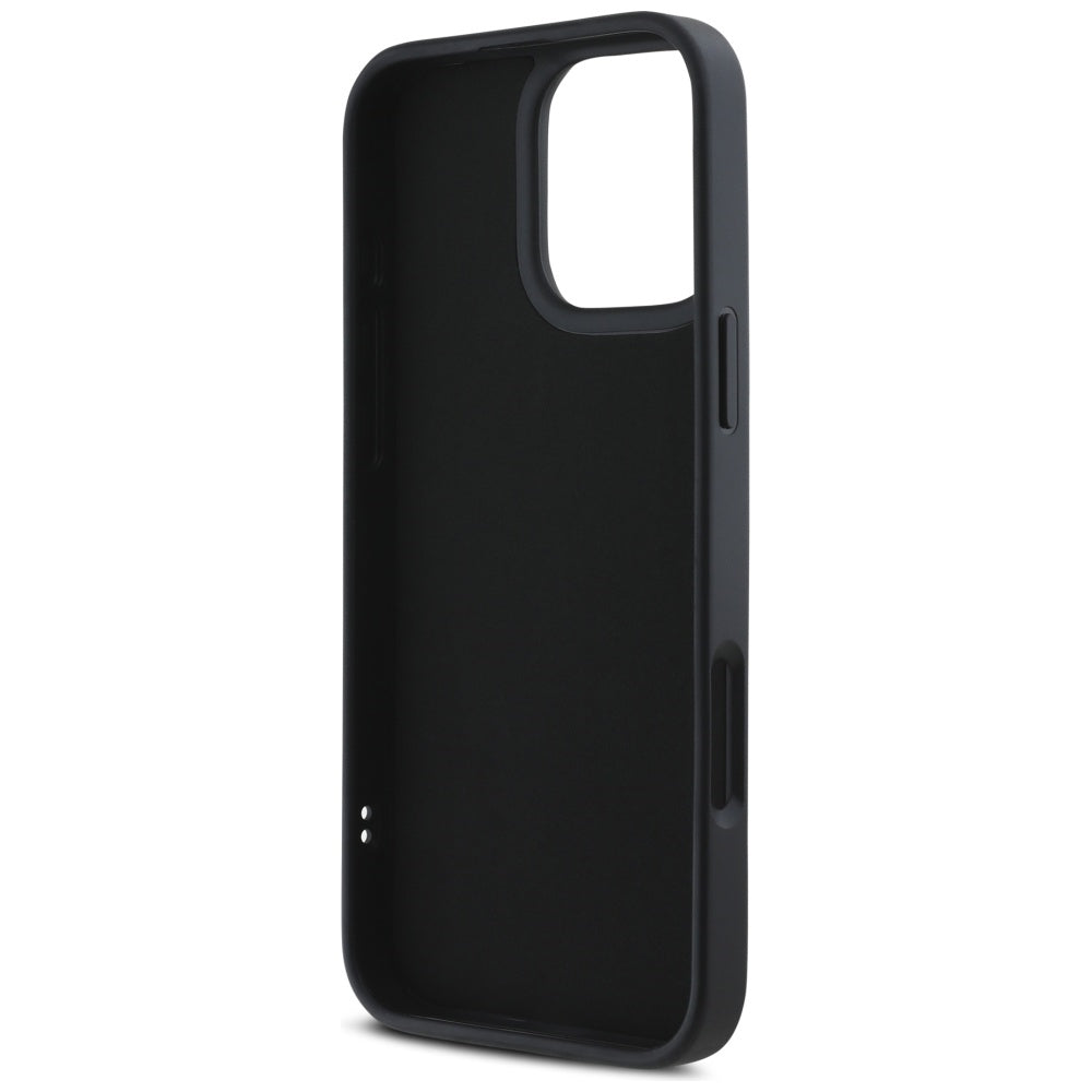 Funda para Apple iPhone 16 Pro, Karl Lagerfeld, Logo Alargado de Goma 3D Glitter, Negra