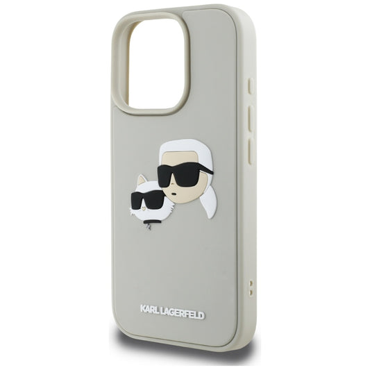 Funda para Apple iPhone 16 Pro, Karl Lagerfeld, 3D Rubber Karl & Choupette, Beige