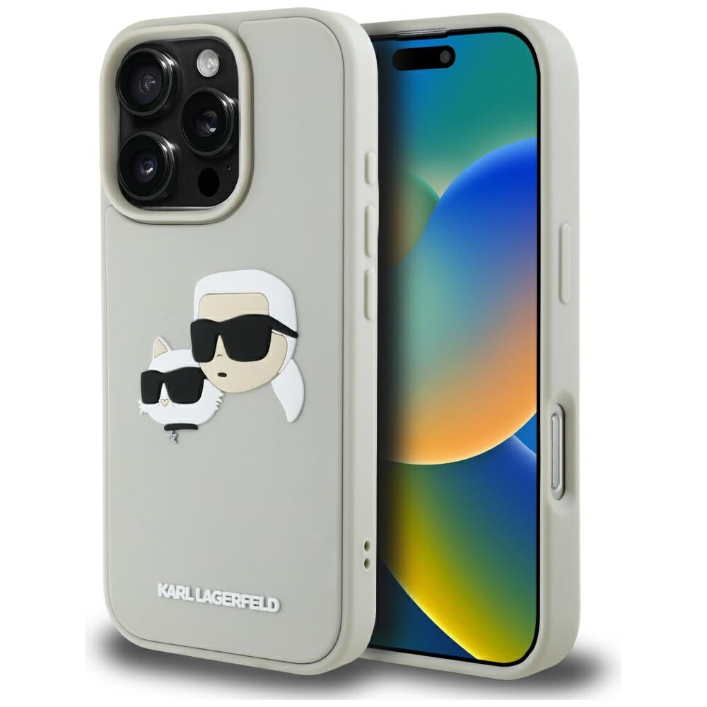 Funda para Apple iPhone 16 Pro, Karl Lagerfeld, 3D Rubber Karl & Choupette, Beige