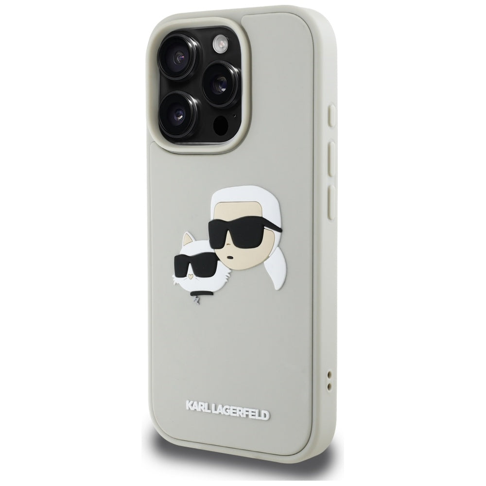 Funda para Apple iPhone 16 Pro, Karl Lagerfeld, 3D Rubber Karl & Choupette, Beige