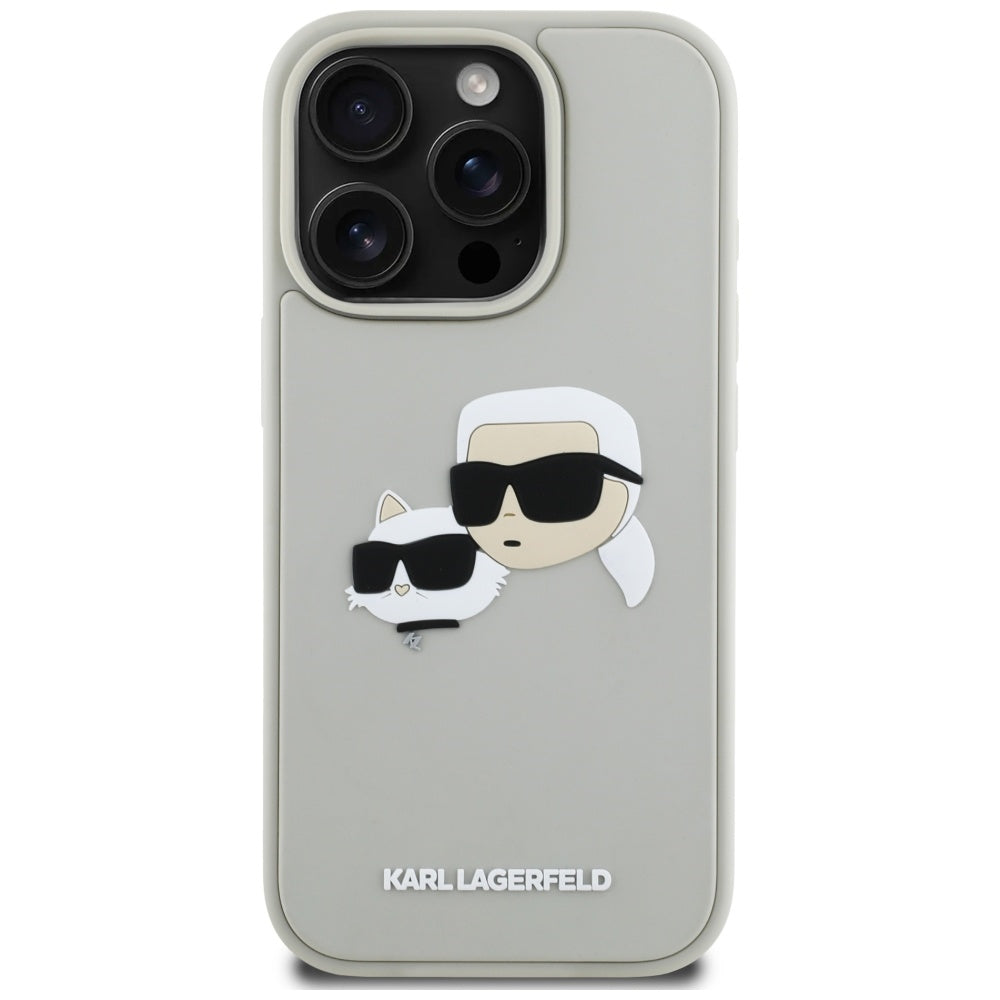 Funda para Apple iPhone 16 Pro, Karl Lagerfeld, 3D Rubber Karl & Choupette, Beige