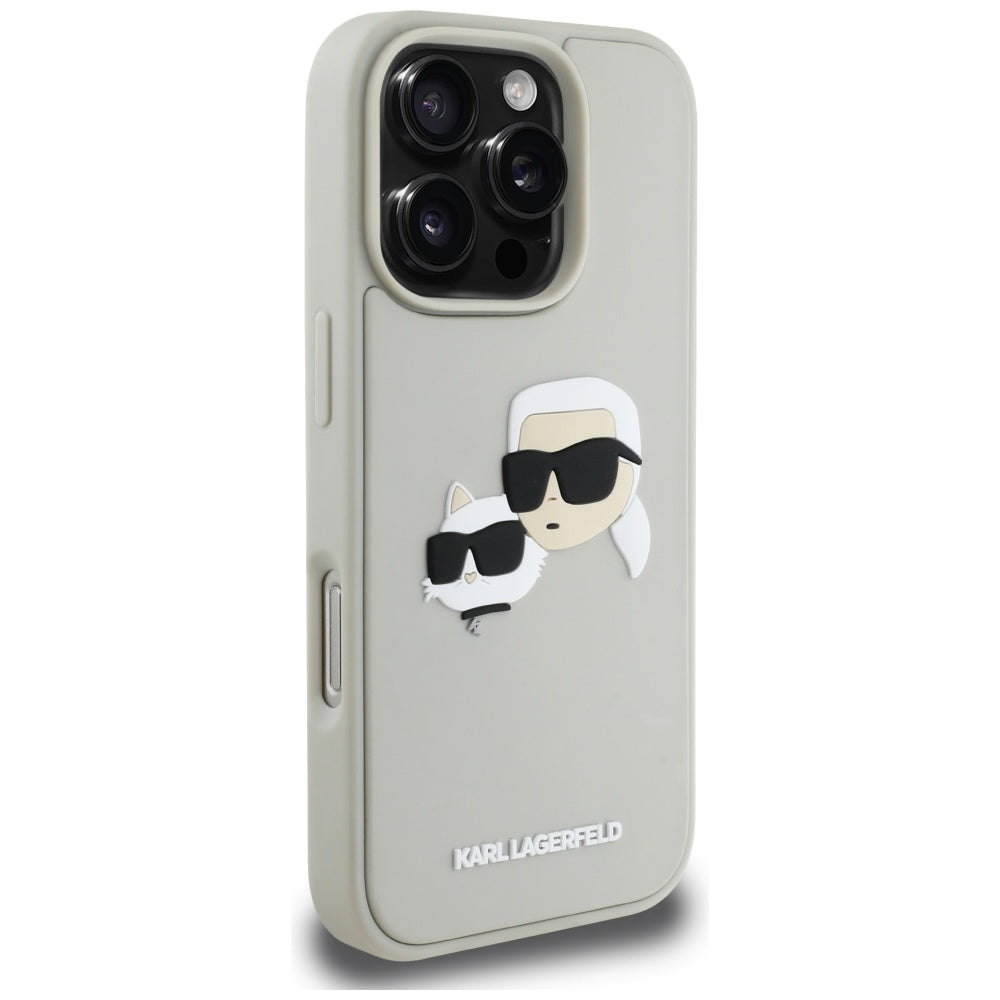 Funda para Apple iPhone 16 Pro, Karl Lagerfeld, 3D Rubber Karl & Choupette, Beige
