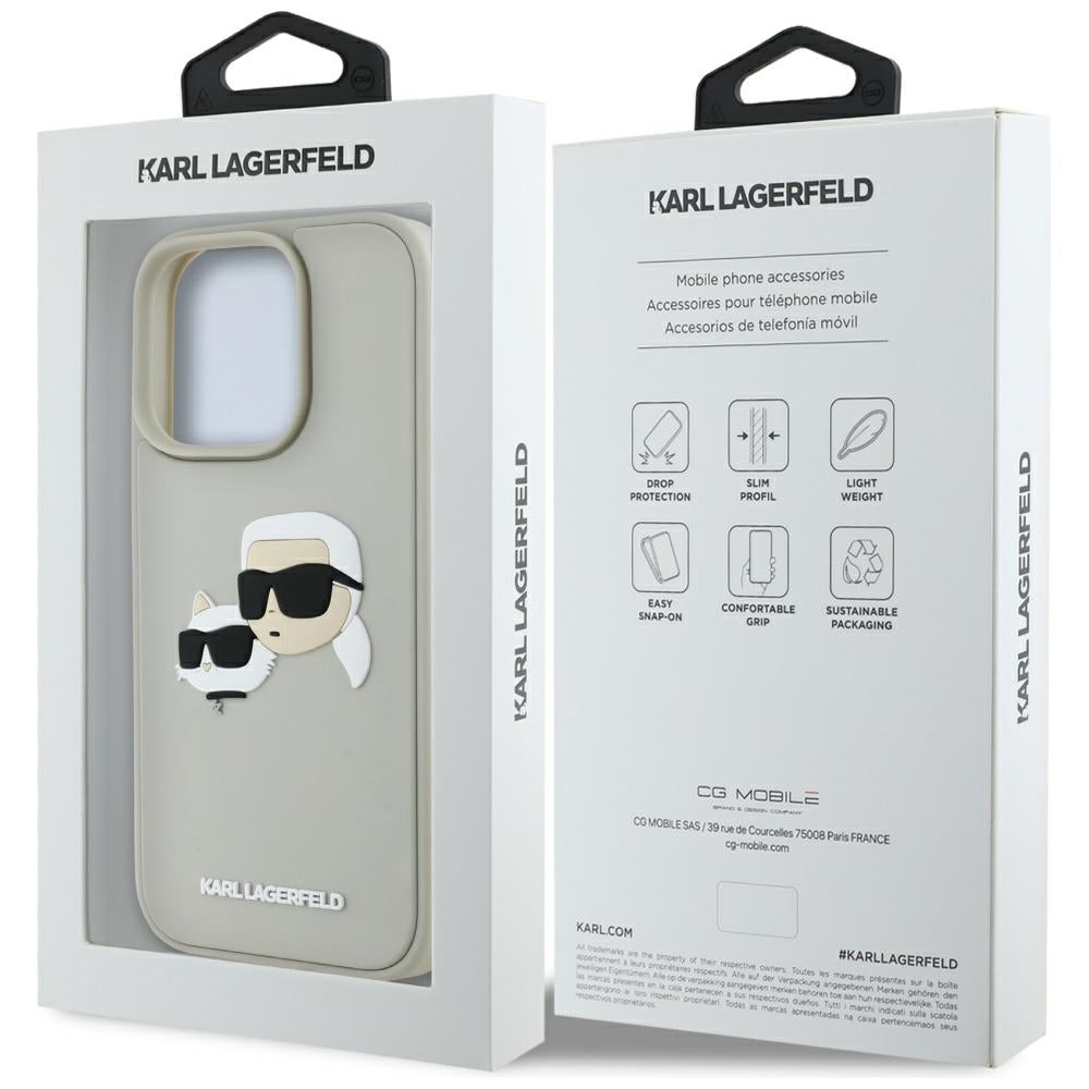 Funda para Apple iPhone 16 Pro, Karl Lagerfeld, 3D Rubber Karl & Choupette, Beige