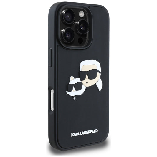 Funda para Apple iPhone 16 Pro, Karl Lagerfeld, 3D Rubber Karl & Choupette, Negra