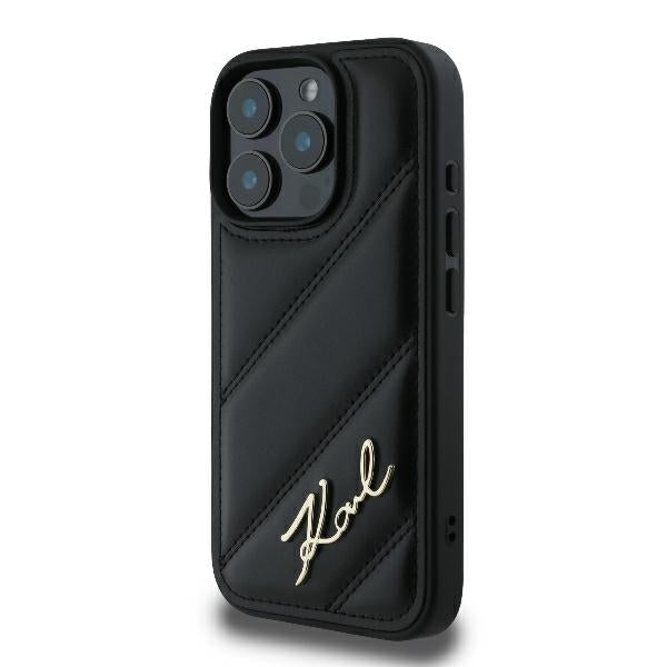 Funda para Apple iPhone 16 Pro, Karl Lagerfeld, Diagonal Quilted Script, Negra